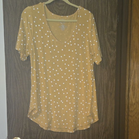 24/7 Maurices Tops - Maurices 24/7 Mustard Yellow & White Polka Dot Top